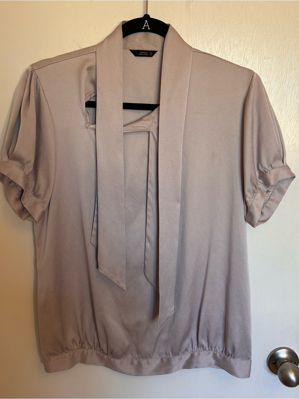 Mauro Grifoni Dusty Liliac Tie-Neck Short Sleeve Blouse Made in Italy